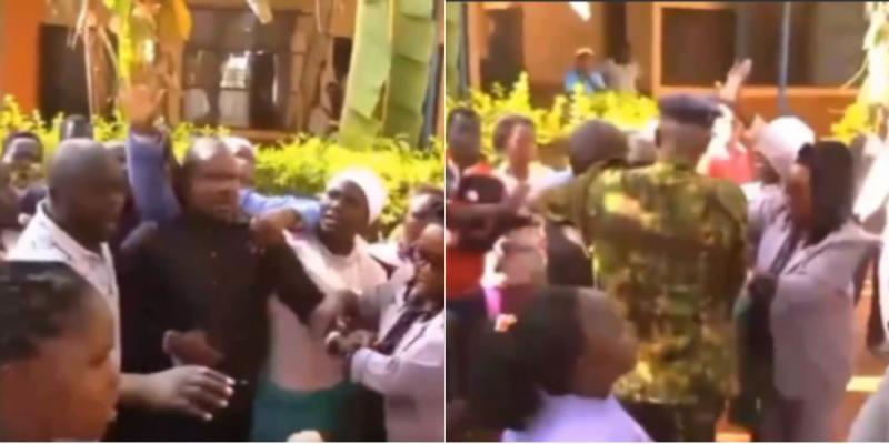 Collage of Kangai Primary School headteacher being evicted.